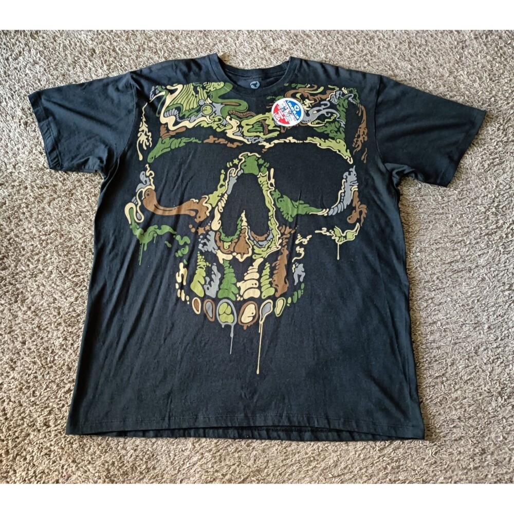 Liquid Blue Camo Skull Graphic T-Shirt Large Black